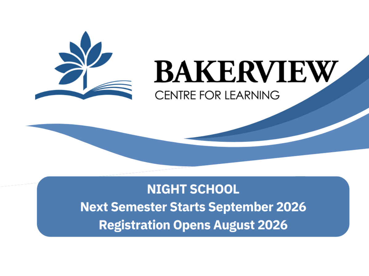 Bakerview logo with night school dates 2026