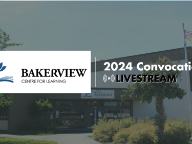 Bakerview Centre for Learning exterior of building with logo graphic overlay